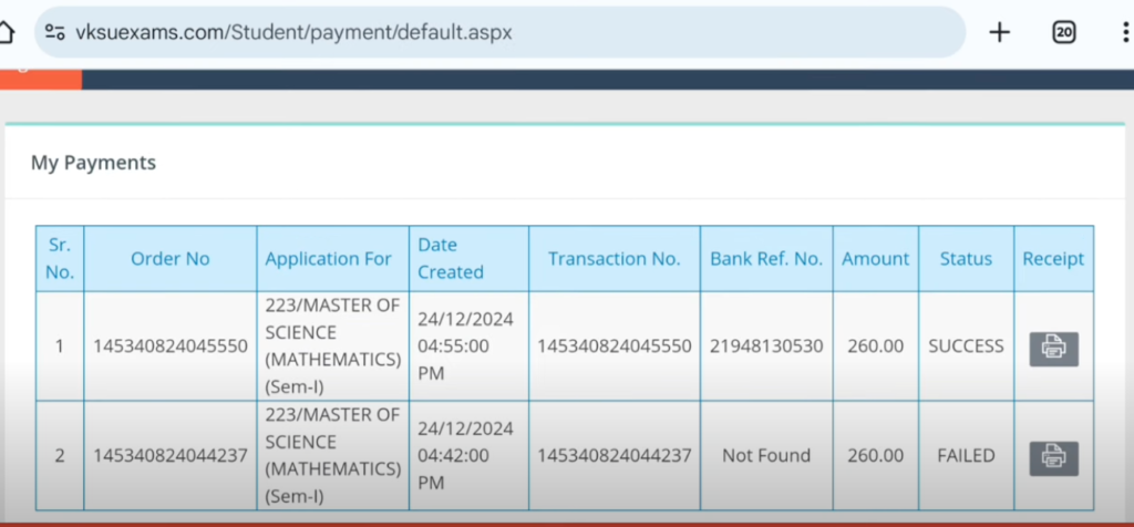 How to Fill VKSU PG Semester 1 Exam Form 2024-26— Online Process